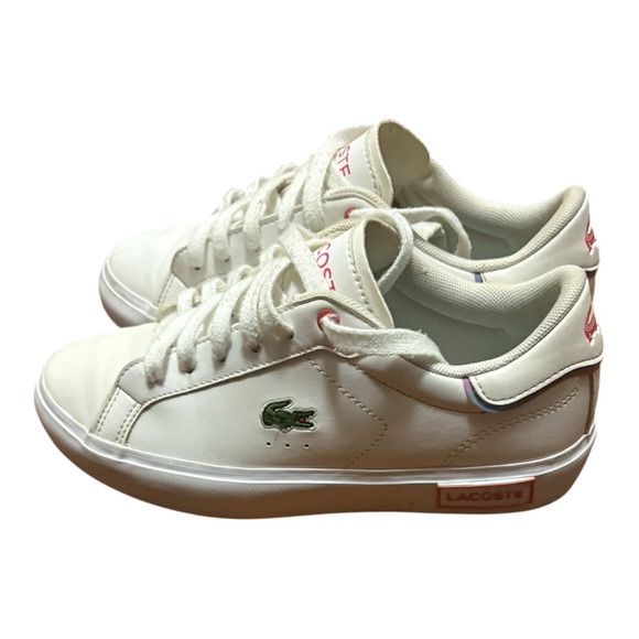 Lacoste Other - Lacoste Powercourt 0722 2 Kids White Pink Leather Sneakers Size 3 USA 34.5 EUR